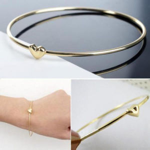 Simple Gold Heart Bangle Bracelet New